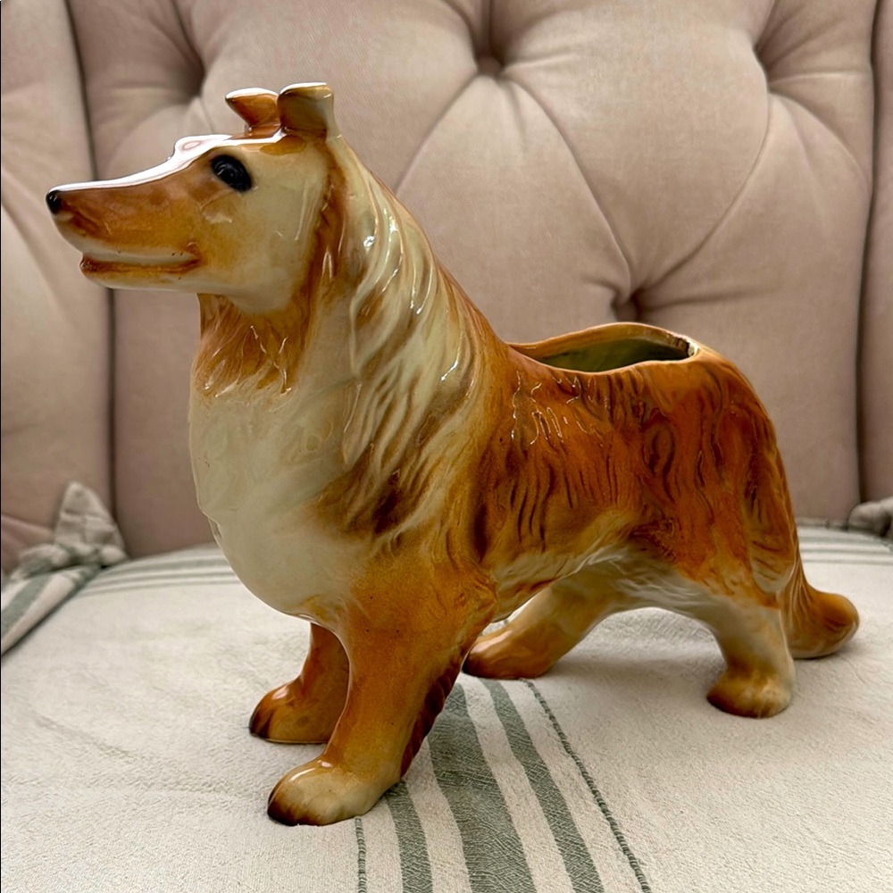 Vintage Border Collie Ceramic Planter